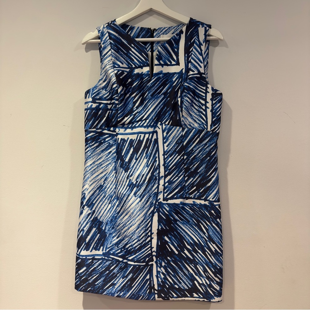 Millie Coco Blue and White Scribble Print Sleeveless Sheath Dress - Picture 4 of 8